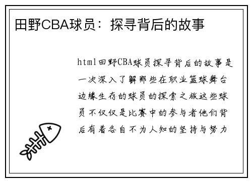 田野CBA球员：探寻背后的故事