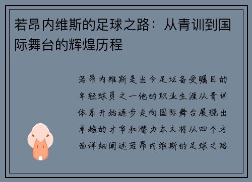 若昂内维斯的足球之路：从青训到国际舞台的辉煌历程